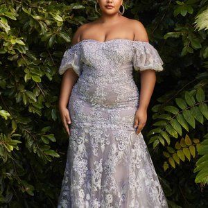 VIOLET PLUS SIZE EVENING PARTY WEDDING OFF THE SHOULDER MERMAID GOWN CD959